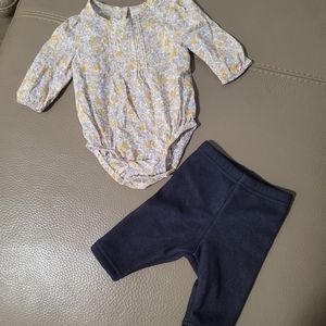 Baby girl floral long sleeve cotton onesie and fleece lined jeans